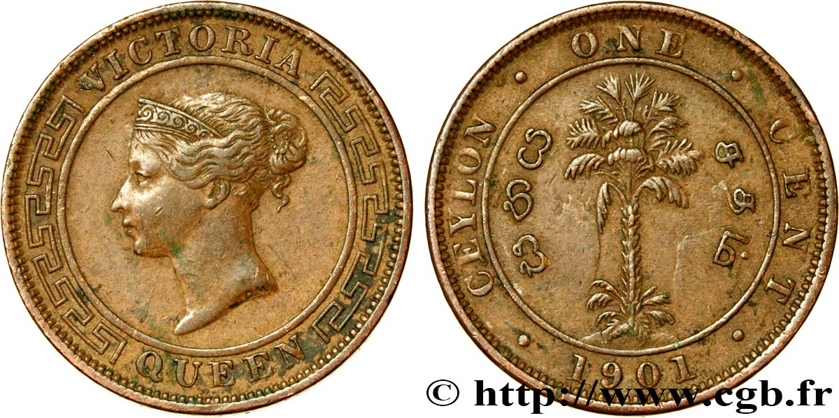 CEYLON 1 Cent Victoria 1901  AU 