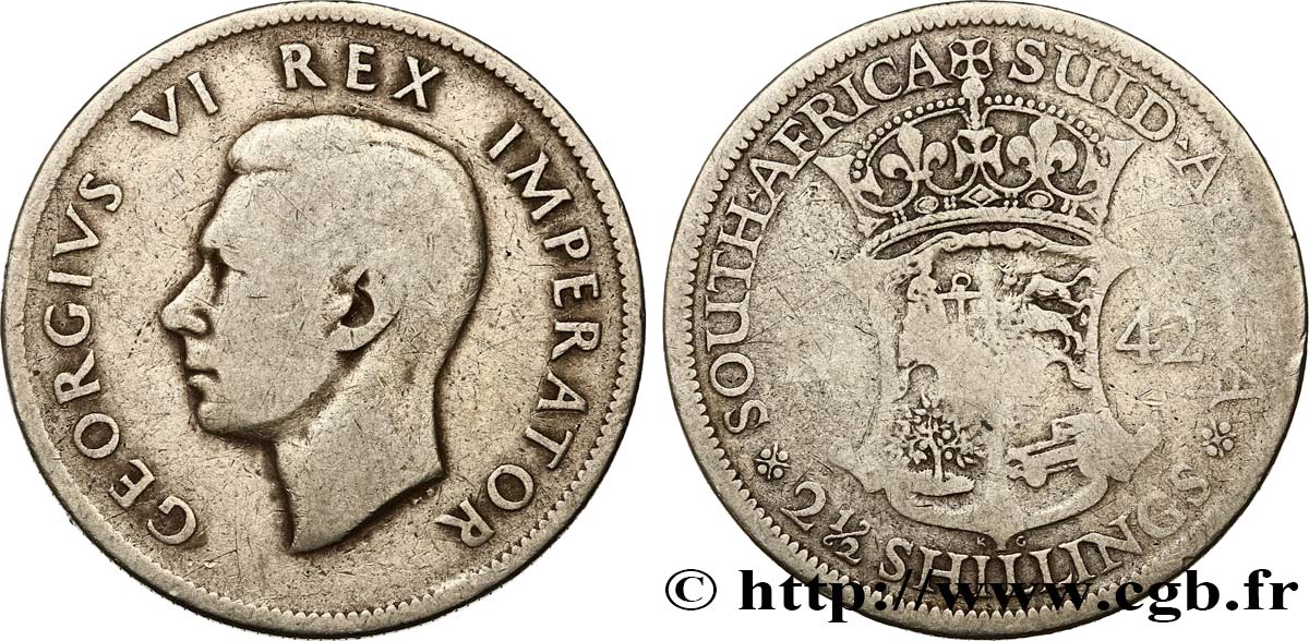 SOUTH AFRICA 2 1/2 Shillings Georges VI 1942 Pretoria VF 