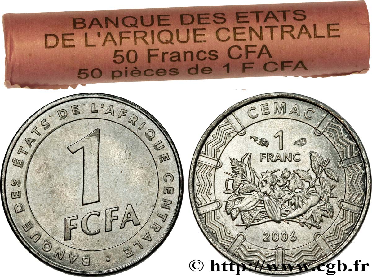 STATI DI L  AFRICA CENTRALE Rouleau de 50 monnaies de 1 Franc CEMAC 2006 Paris FDC 