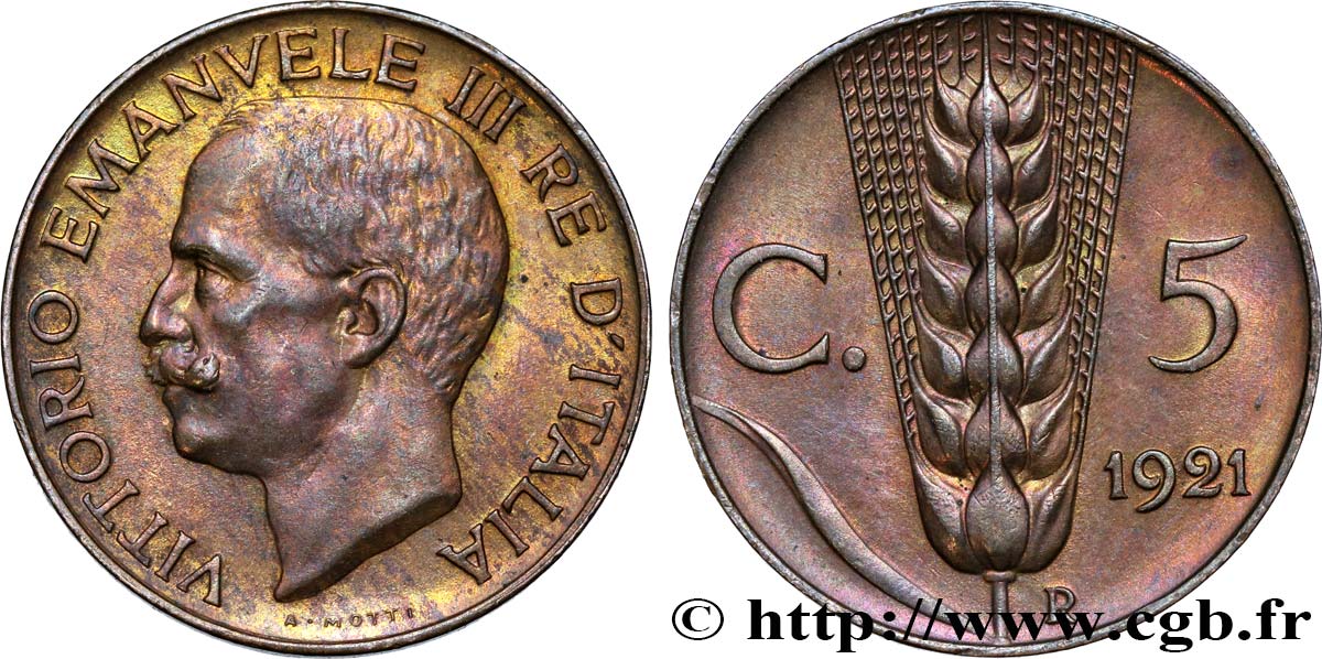 ITALIA 5 Centesimi  Victor Emmanuel III / épi 1921 Rome - R SPL 