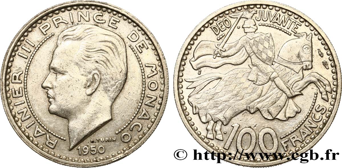 MONACO 100 Francs Rainier III 1950 Paris AU 