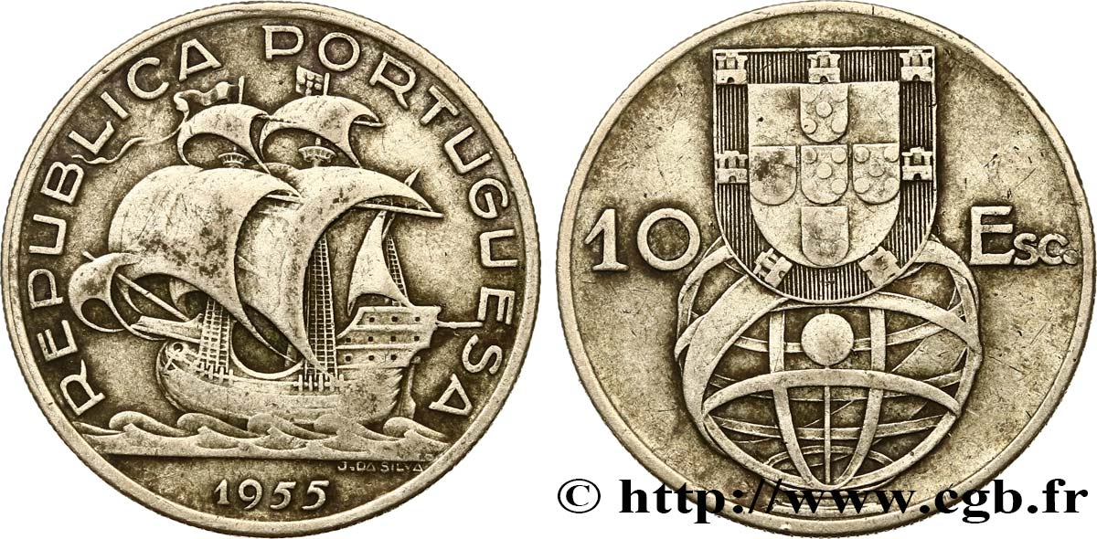 PORTUGAL 10 Escudos 1955  BC+ 