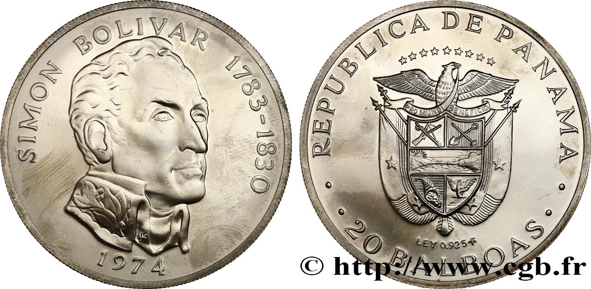 PANAMA 20 Balboas Simon Bolivar 1974  SPL 
