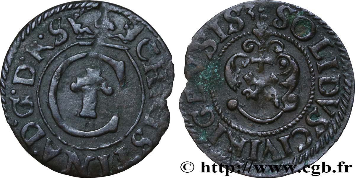 LIVONIA SUECA 1 Solidus (Schilling) au nom de Christine de Suède 1635 Riga BC 