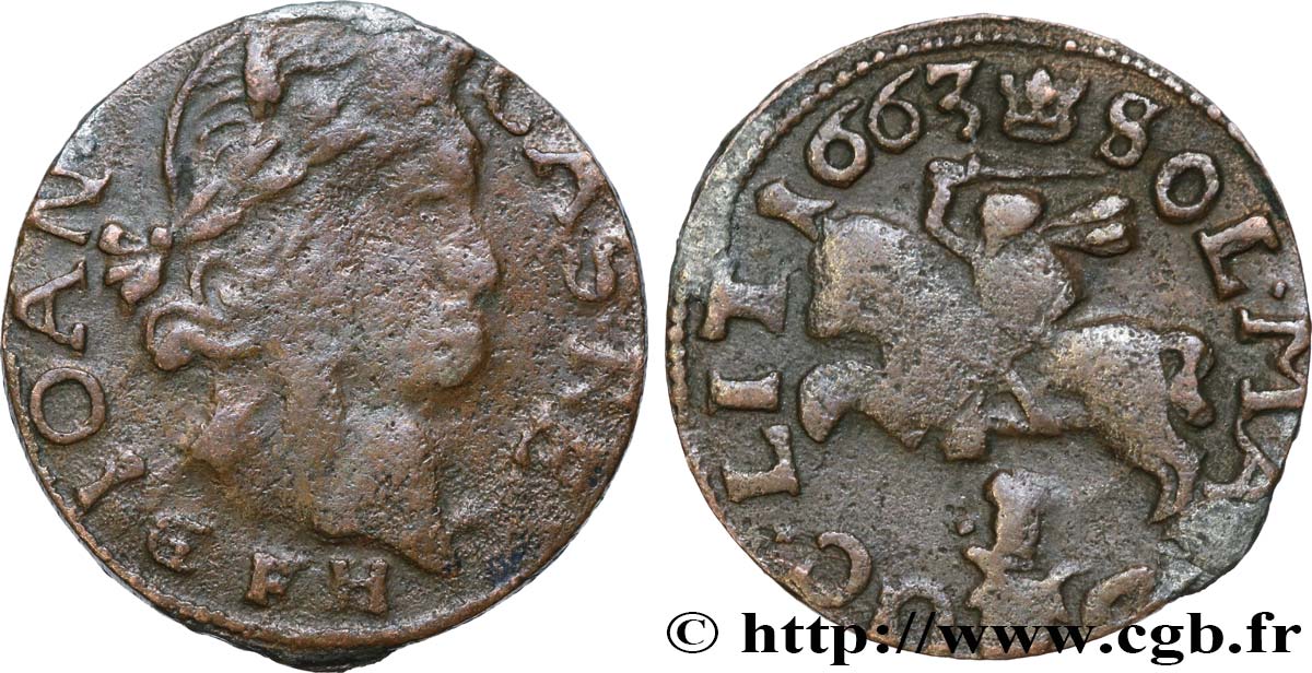 LITUANIA 1 Schilling (Solidus) Jean II Casimir Vasa 1663 Wieniawa BC 