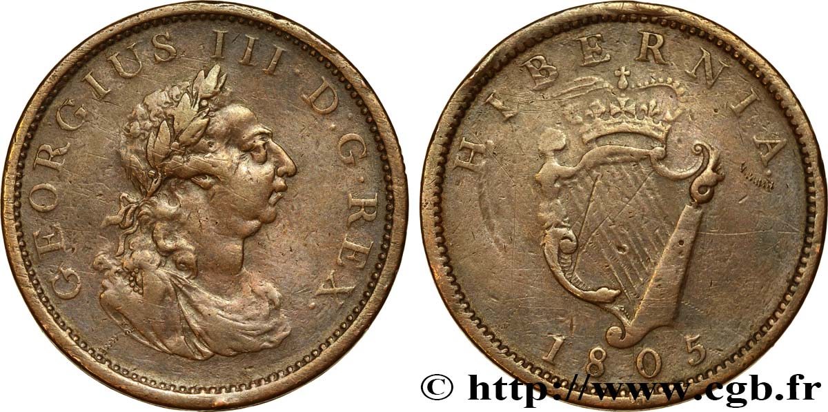 IRLAND 1 Penny Georges III / harpe 1805  S 