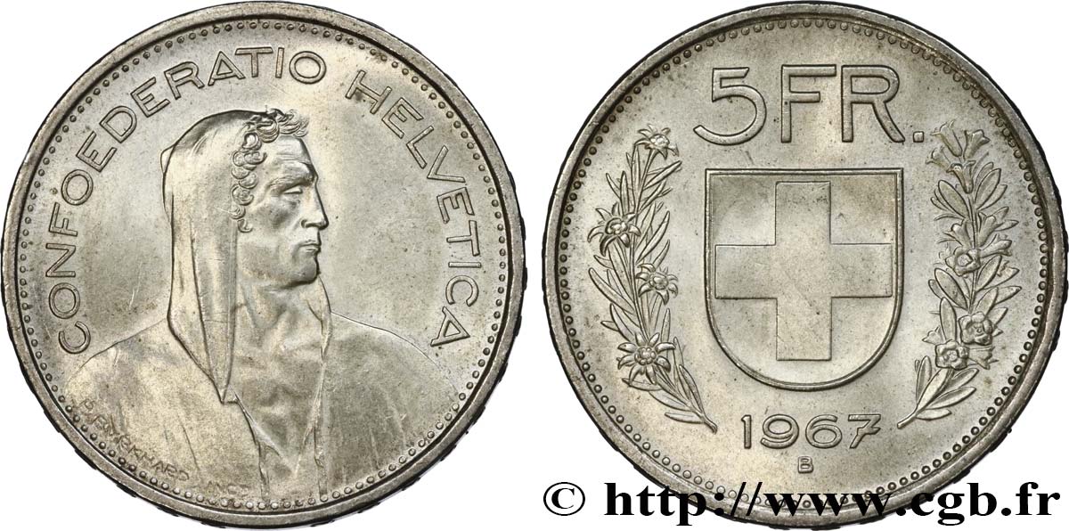 SUIZA 5 Francs 1967 Berne EBC 