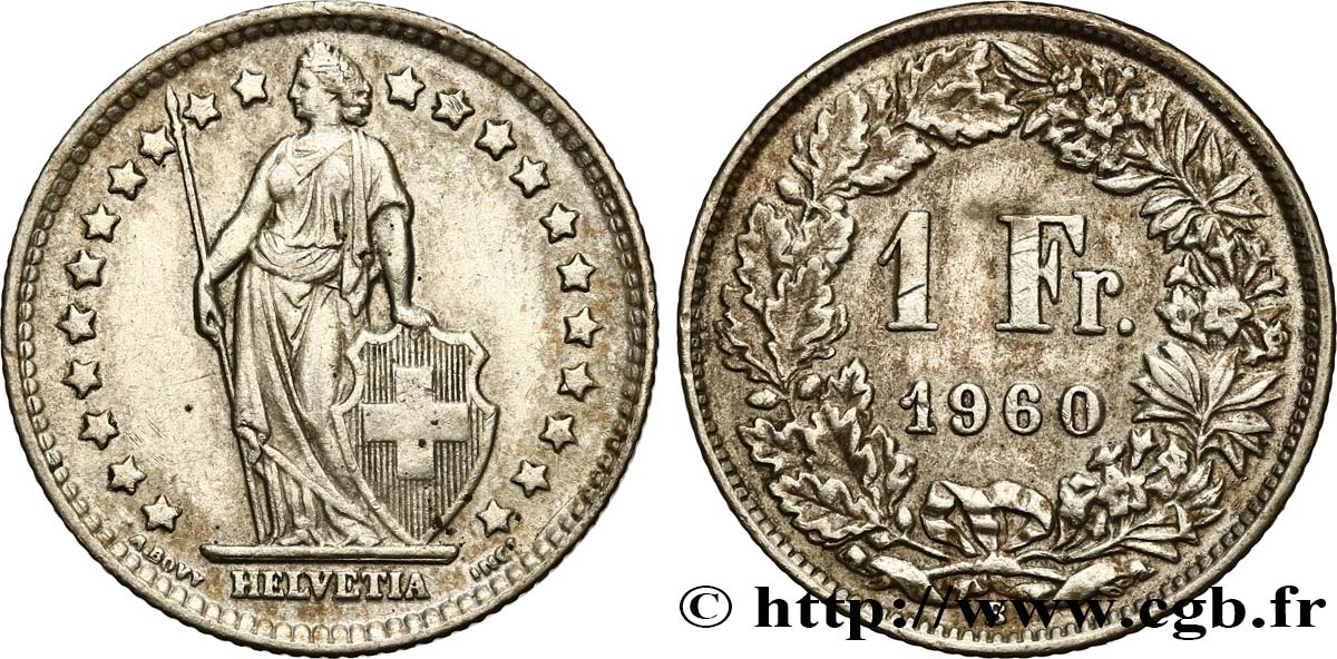 SUIZA 1 Franc Helvetia 1960 Berne  EBC 