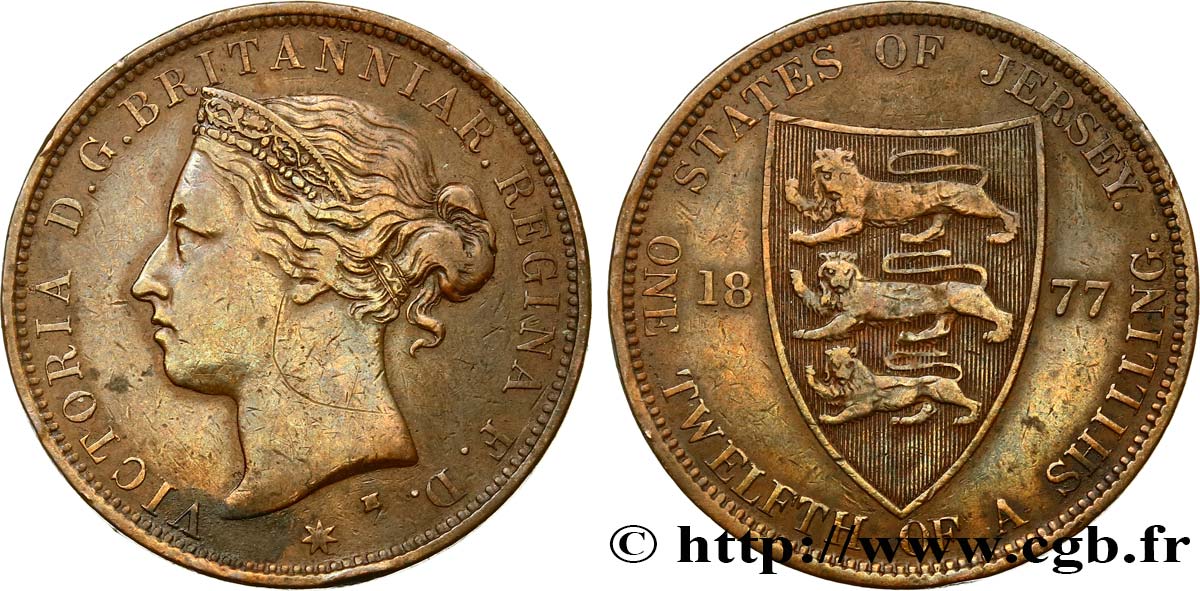 JERSEY 1/12 Shilling Victoria 1877 Heaton XF 