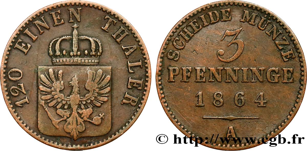 GERMANIA - PRUSSIA 3 Pfenninge 1864 Berlin BB 