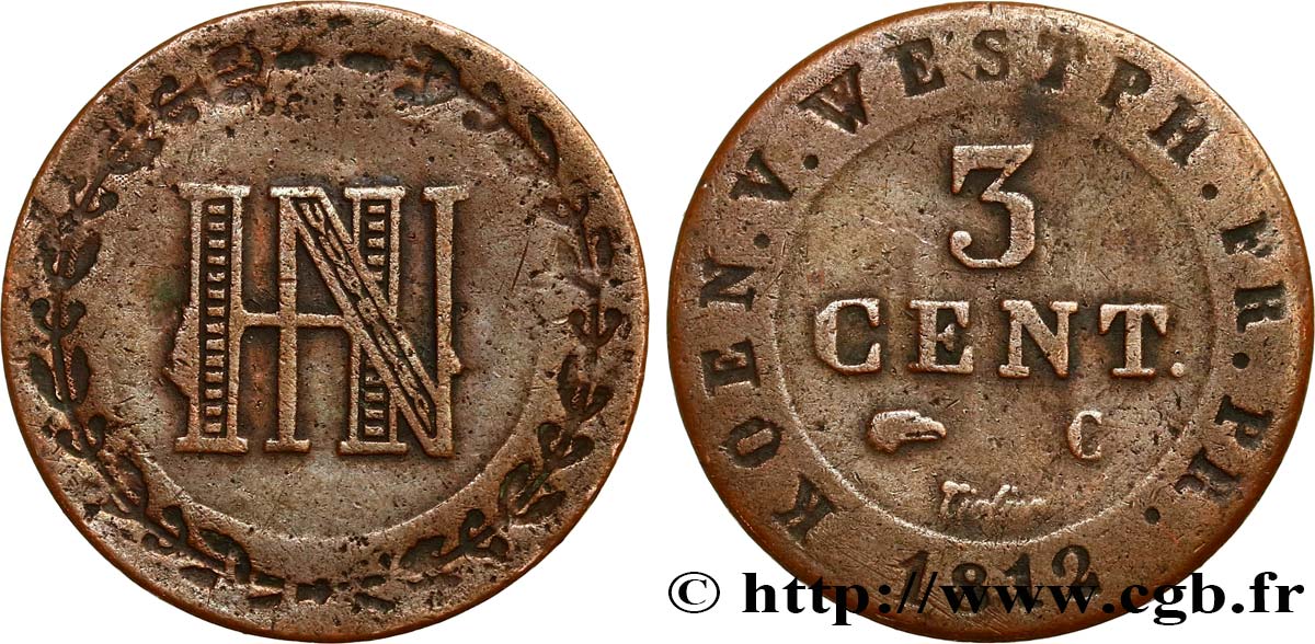 GERMANIA - REGNO DI WESTFALIA  3 Cent. 1812 Cassel MB 