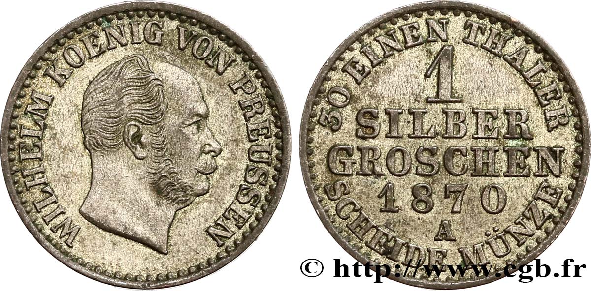 ALEMANIA - PRUSIA 1 Silbergroschen Guillaume Ier 1870  EBC 