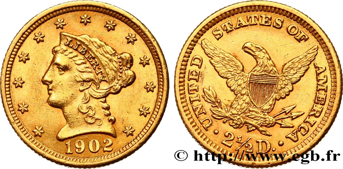 ÉTATS-UNIS D AMÉRIQUE 2 1/2 Dollar “Liberty Head” 1902 Philadelphie TTB+ 