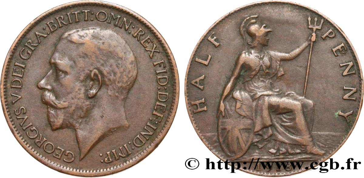 UNITED KINGDOM 1/2 Penny Georges V 1918  XF 
