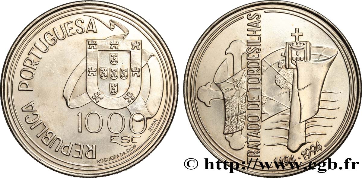 PORTUGAL 1000 Escudos 500e anniversaire du Traité de Tordesilhas 1994  AU 