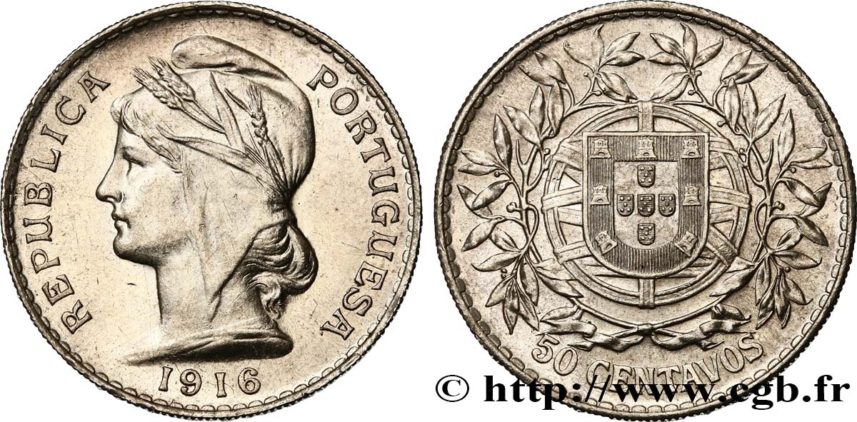 PORTUGAL 50 Centavos 1916  MS 