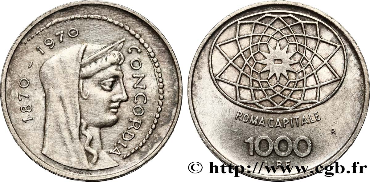 ITALIA 1000 Lire 100e anniversaire de Rome capitale de l’Italie 1970 Rome EBC 