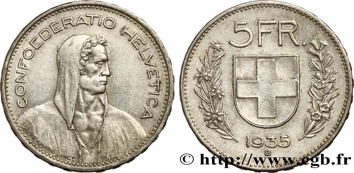 SUISSE 5 Francs Berger des Alpes 1935 Berne TTB 