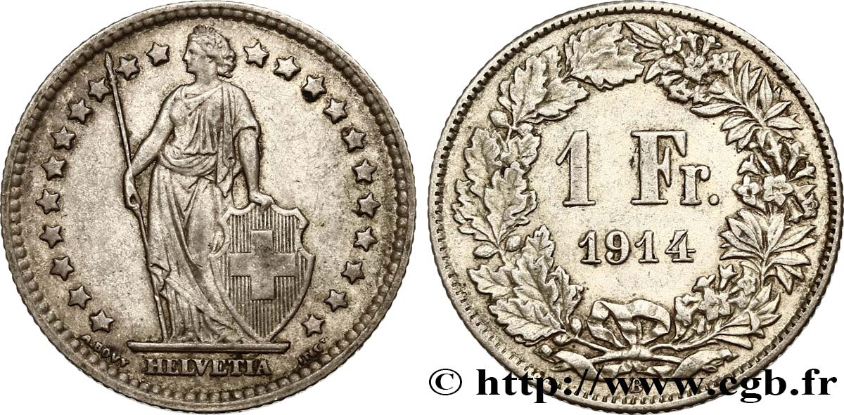 SWITZERLAND 1 Franc Helvetia 1914 Berne AU 