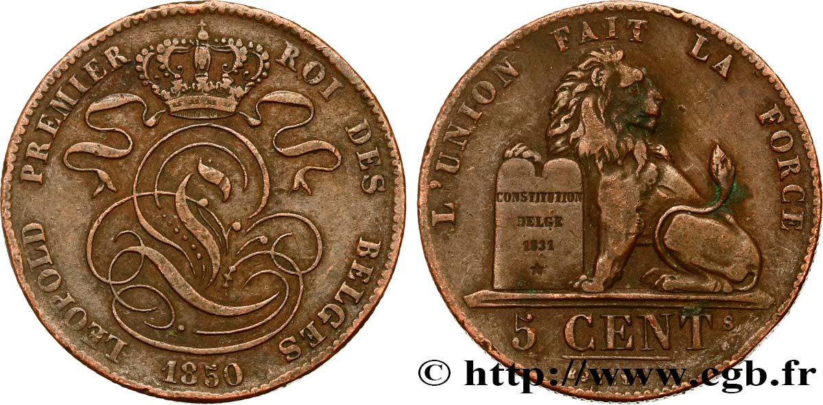 BELGIUM 5 Centimes Léopold Ier 1850  VF 