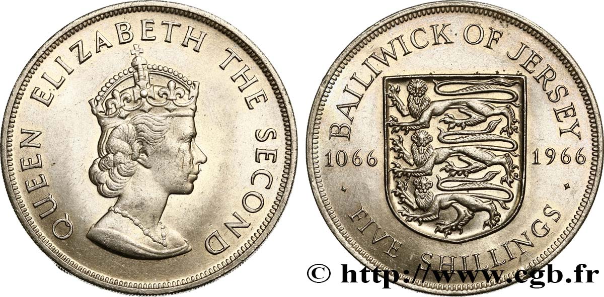 JERSEY 5 Shilling Elisabeth II / armes du Baillage de Jersey 1966  SPL 