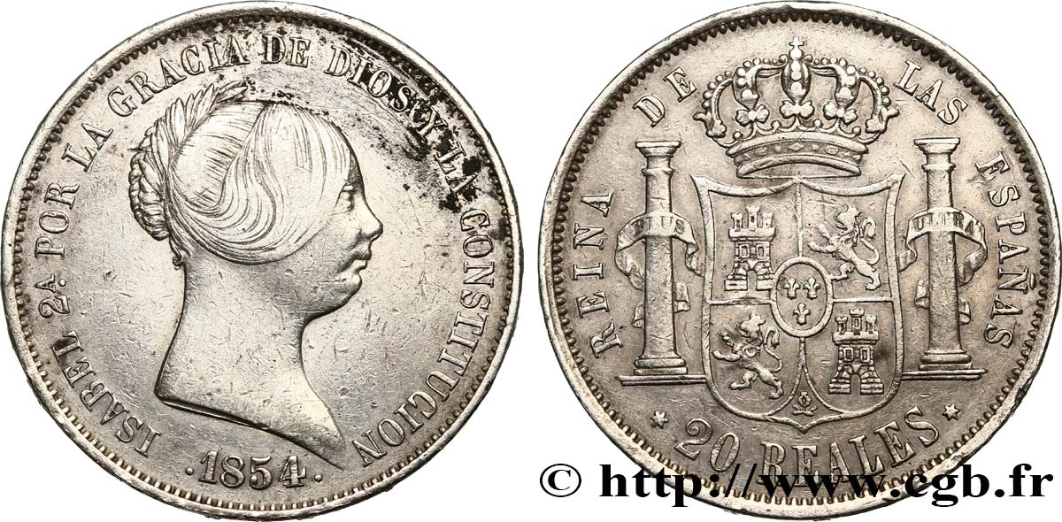 ESPAGNE 20 Reales Isabelle II 1854 Madrid TTB 