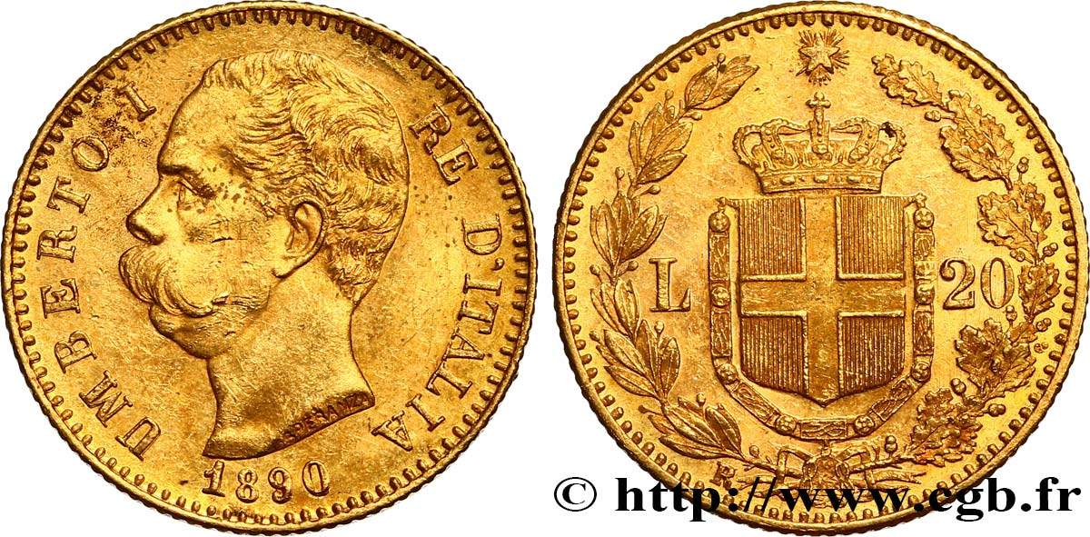 ITALIA 20 Lire Umberto Ier 1890 Rome EBC 