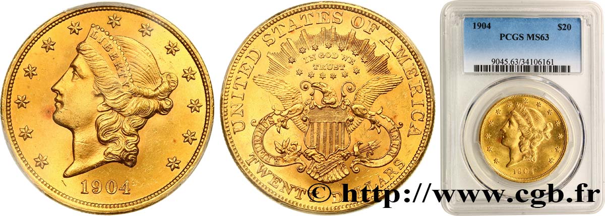 STATI UNITI D AMERICA 20 Dollars  Liberty  1904 Philadelphie MS63 PCGS