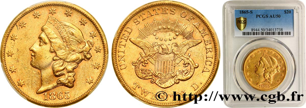 STATI UNITI D AMERICA 20 Dollars  Liberty  1865 San Francisco BB50 PCGS