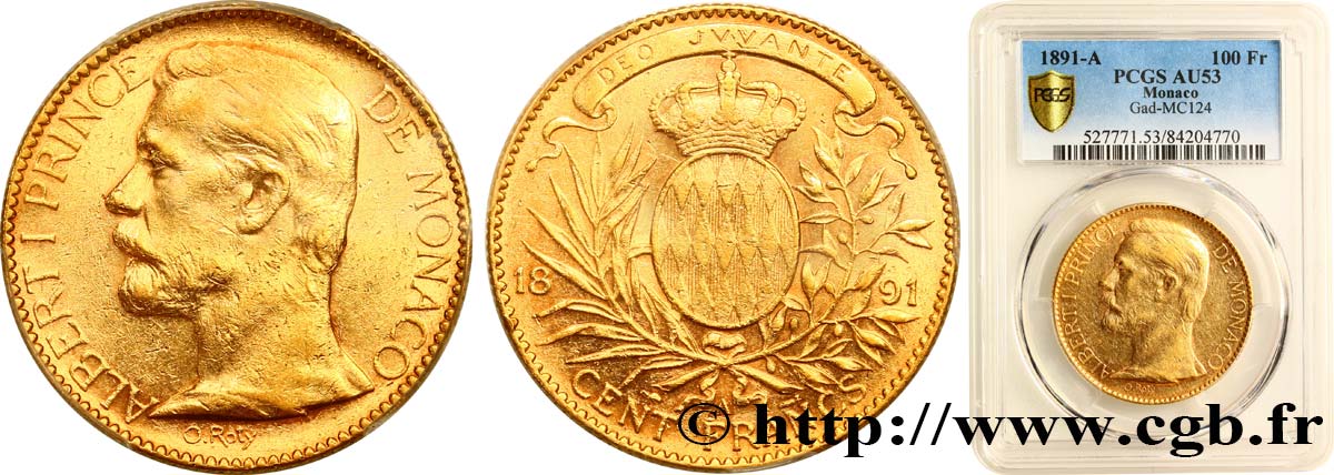 MONACO 100 Francs or Albert Ier 1891 Paris  PCGS