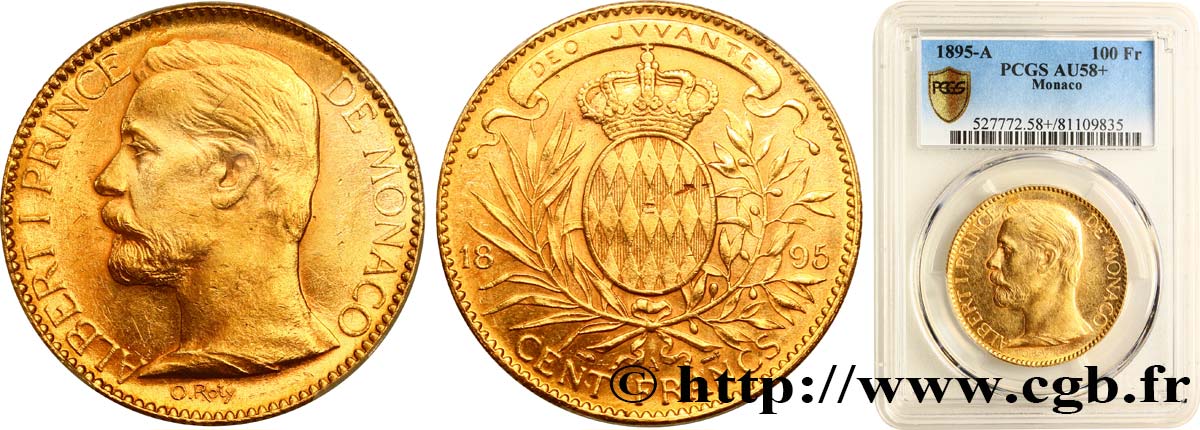 MONACO 100 Francs or Albert Ier 1895 Paris AU58 PCGS