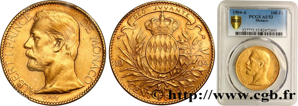 MONACO 100 Francs or Albert Ier 1904 Paris TTB+53 PCGS