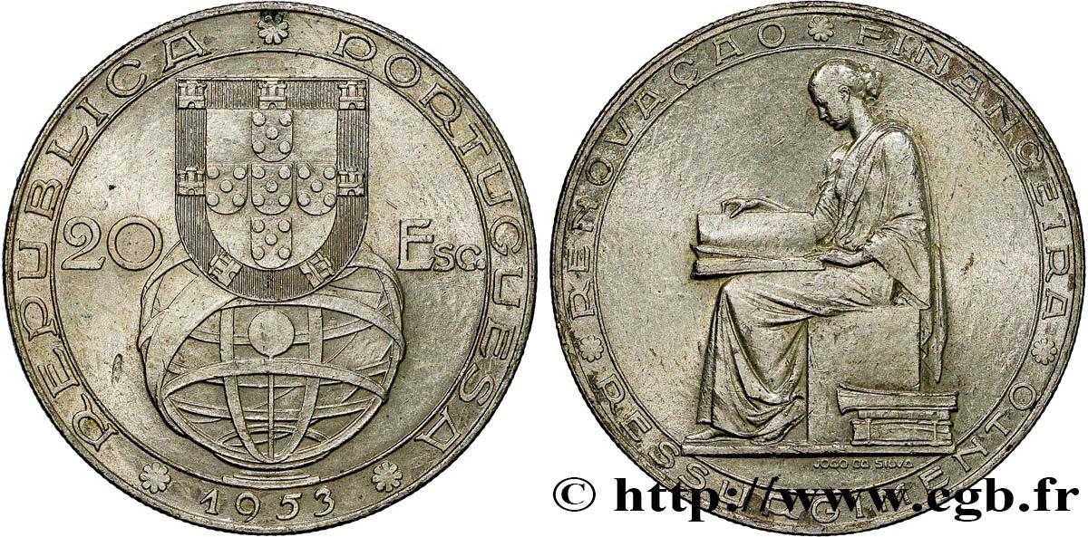 PORTUGAL 20 Escudos 25e anniversaire de la réforme financière 1953  SUP/TTB 