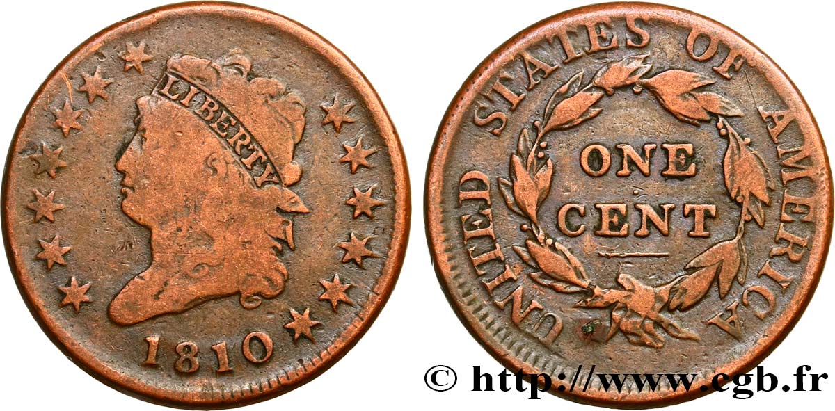 STATI UNITI D AMERICA 1 Cent “Classic Head” 1810 Philadelphie q.MB 