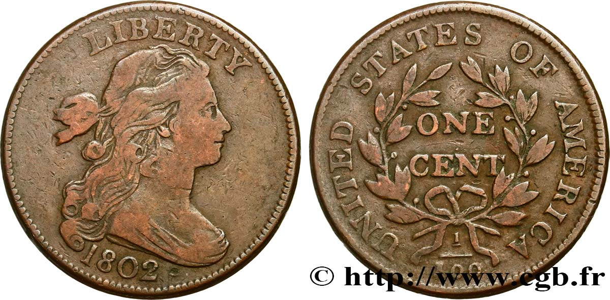 ESTADOS UNIDOS DE AMÉRICA 1 Cent “Draped Bust” 1802 Philadelphie BC+ 
