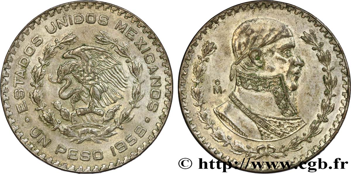 MEXICO 1 Peso Jose Morelos y Pavon 1958 Mexico AU 