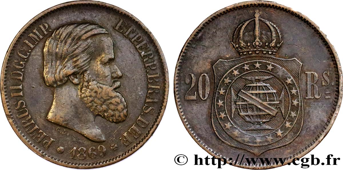 BRASIL 20 Réis Empereur Pierre II 1869  MBC 