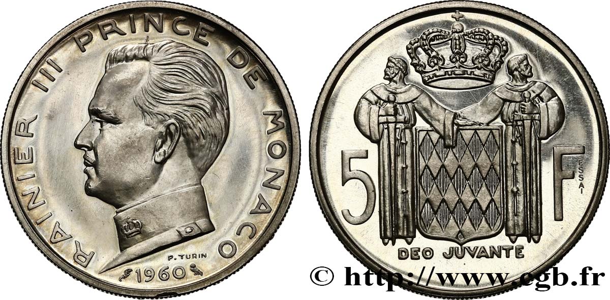 MONACO Essai de 5 Francs en argent Rainier III 1960 Paris fST 