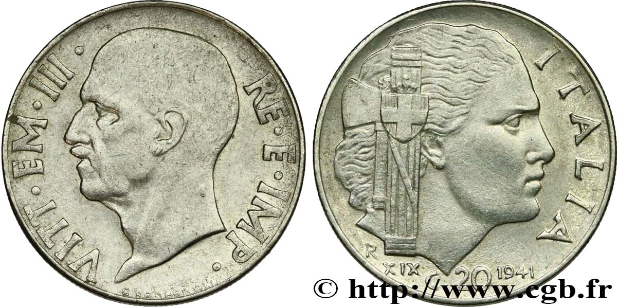 ITALY 20 Centesimi Victor-Emmanuel III 1941 Rome - R AU 
