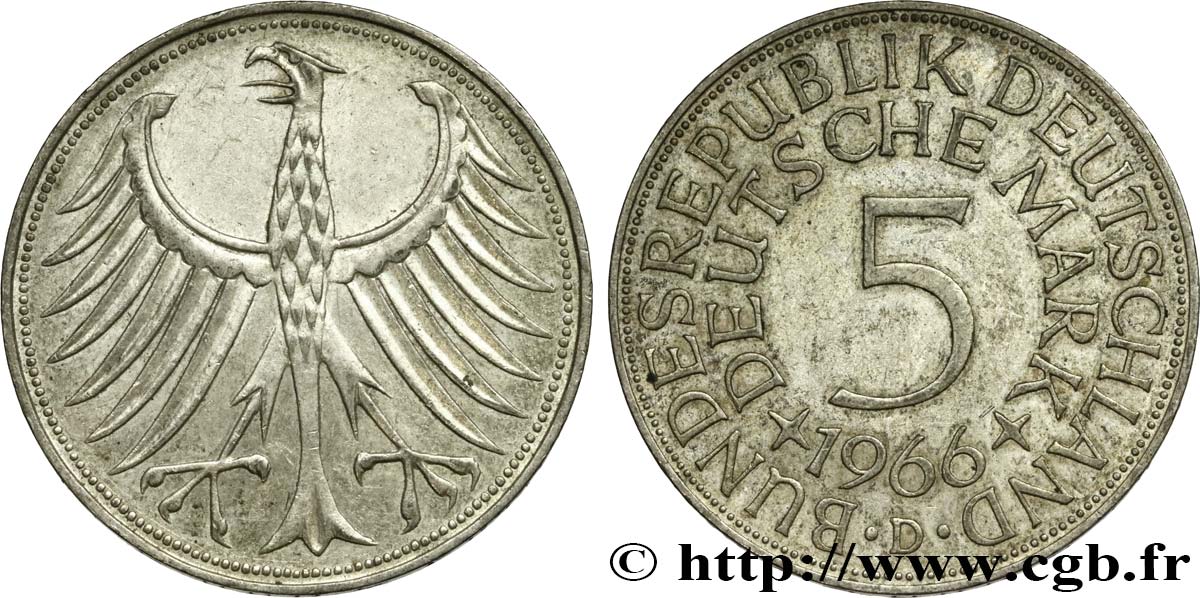 ALEMANIA 5 Mark aigle héraldique 1966 Munich EBC 