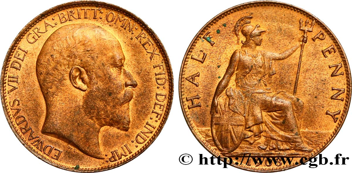 GRANDE-BRETAGNE - ÉDOUARD VII 1/2 Penny  1903  fST 