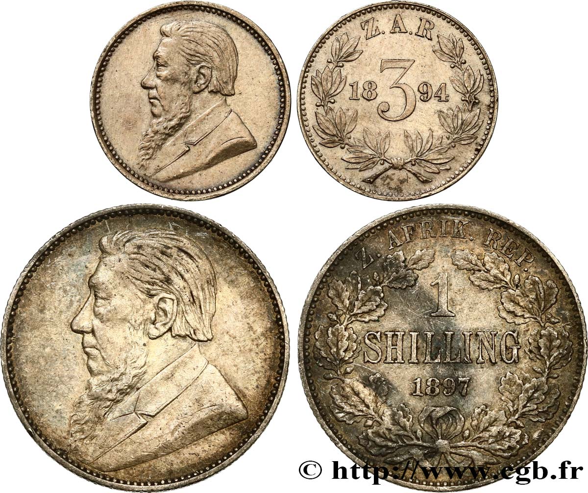 SUDAFRICA Lot de 3 pence et 1 shilling Kruger 1896  BB 