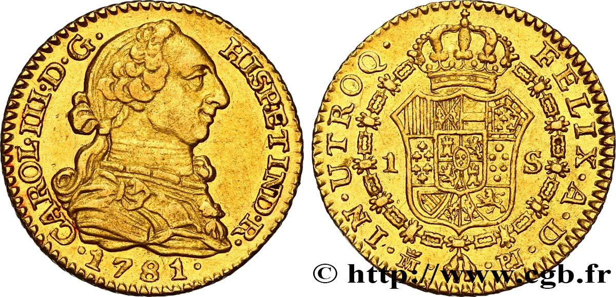 SPAIN - KINGDOM OF SPAIN - CHARLES III Escudo 1781 Madrid AU 