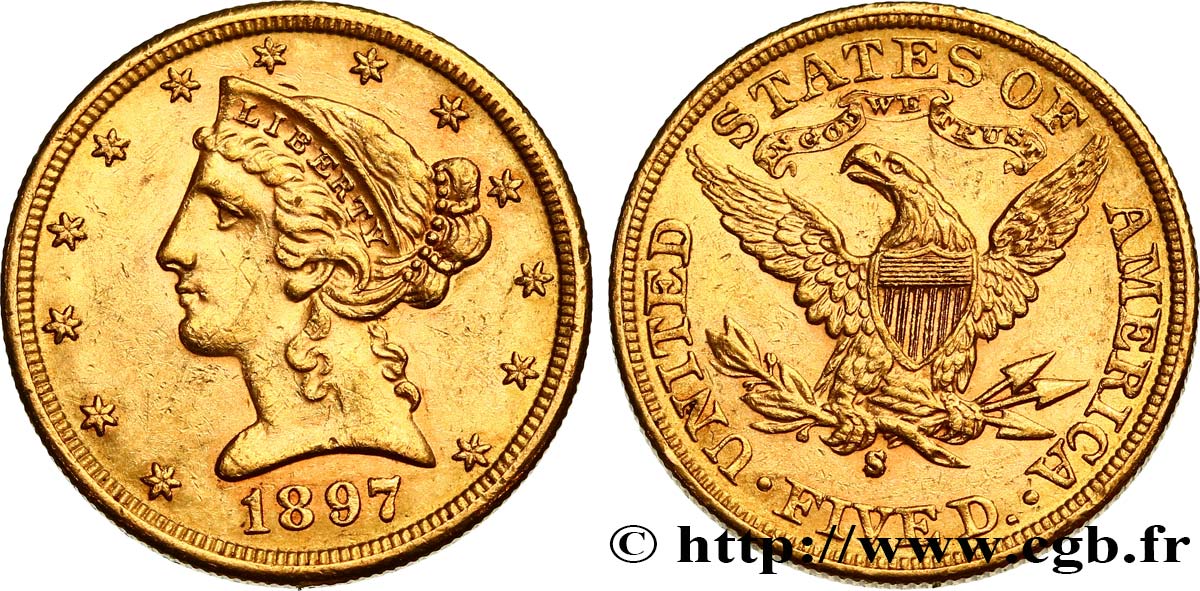 ÉTATS-UNIS D AMÉRIQUE 5 Dollars  Liberty  1897 San Francisco AU 