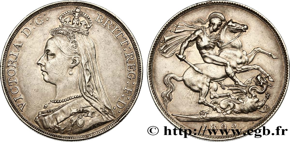 ROYAUME-UNI 1 Crown Victoria buste du jubilé 1892  TTB 