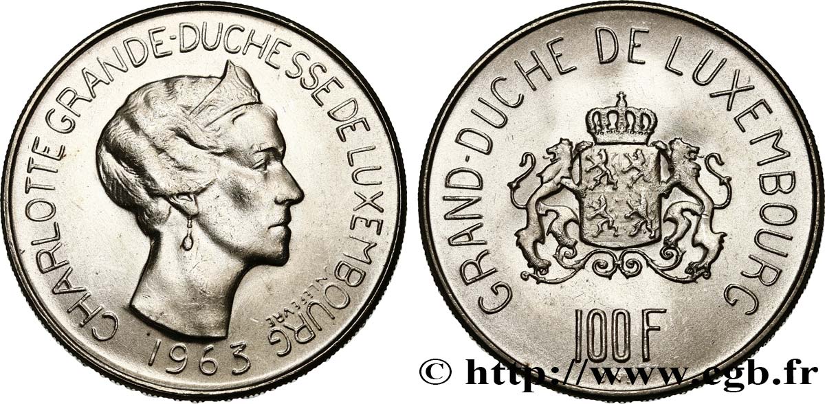 LUXEMBURG 100 Francs Grande-Duchesse Charlotte 1963  fST 