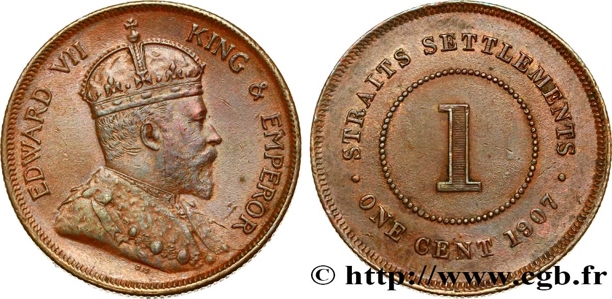 MALAISIE - ÉTABLISSEMENTS DES DÉTROITS 1 Cent Edouard VII 1907  TTB+ 