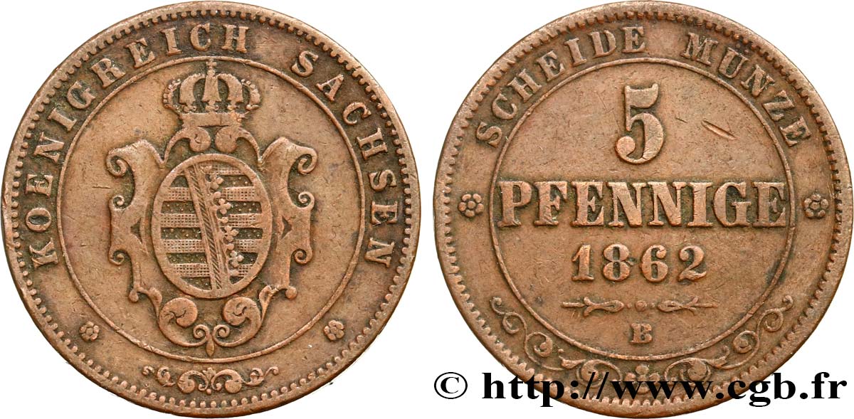 ALEMANIA - SAJONIA 5 Pfennige 1862 Dresde MBC 