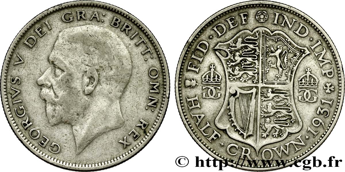 REINO UNIDO 1/2 Crown Georges V 1931  BC 