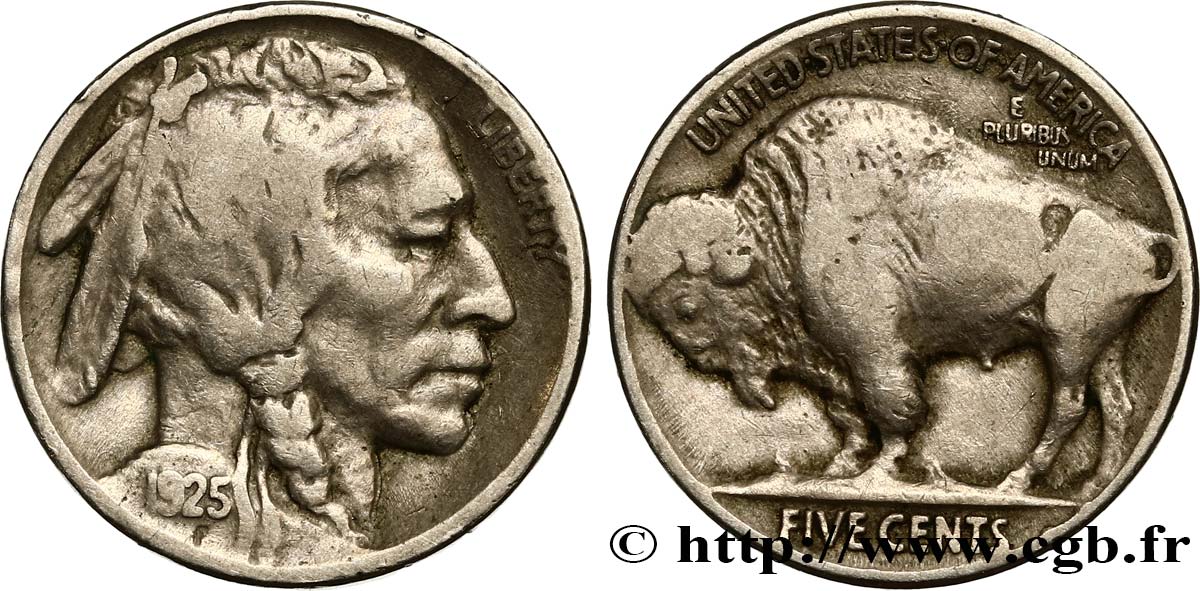 UNITED STATES OF AMERICA 5 Cents Tête d’indien ou Buffalo 1925 Philadelphie XF 
